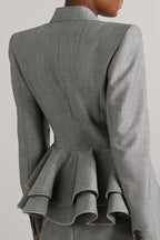Flowering Girl Women Pamely Peplum Ruffle Blazer - Grey