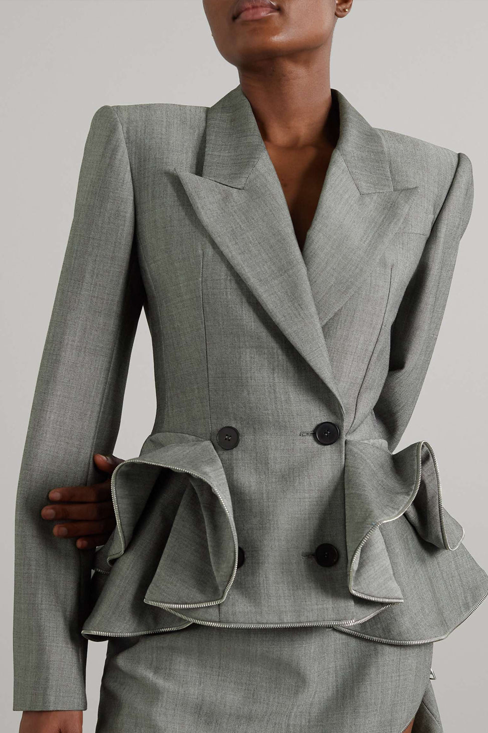 Flowering Girl Women Pamely Peplum Ruffle Blazer - Grey