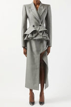 Flowering Girl Women Pamely Peplum Ruffle Blazer - Grey