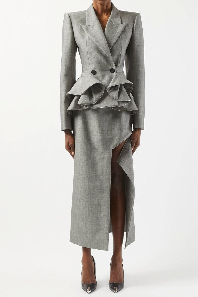 Flowering Girl Women Pamely Peplum Ruffle Blazer - Grey