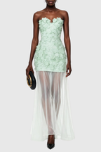 Flowering Girl Women Pansya Floral Embroidery Strapless Maxi Dress - Mint