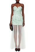Flowering Girl Women Pansya Floral Embroidery Strapless Maxi Dress - Mint