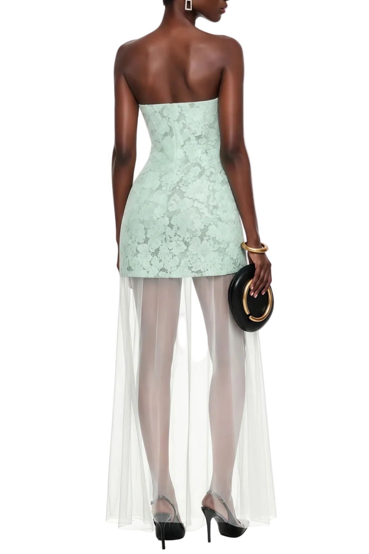 Flowering Girl Women Pansya Floral Embroidery Strapless Maxi Dress - Mint