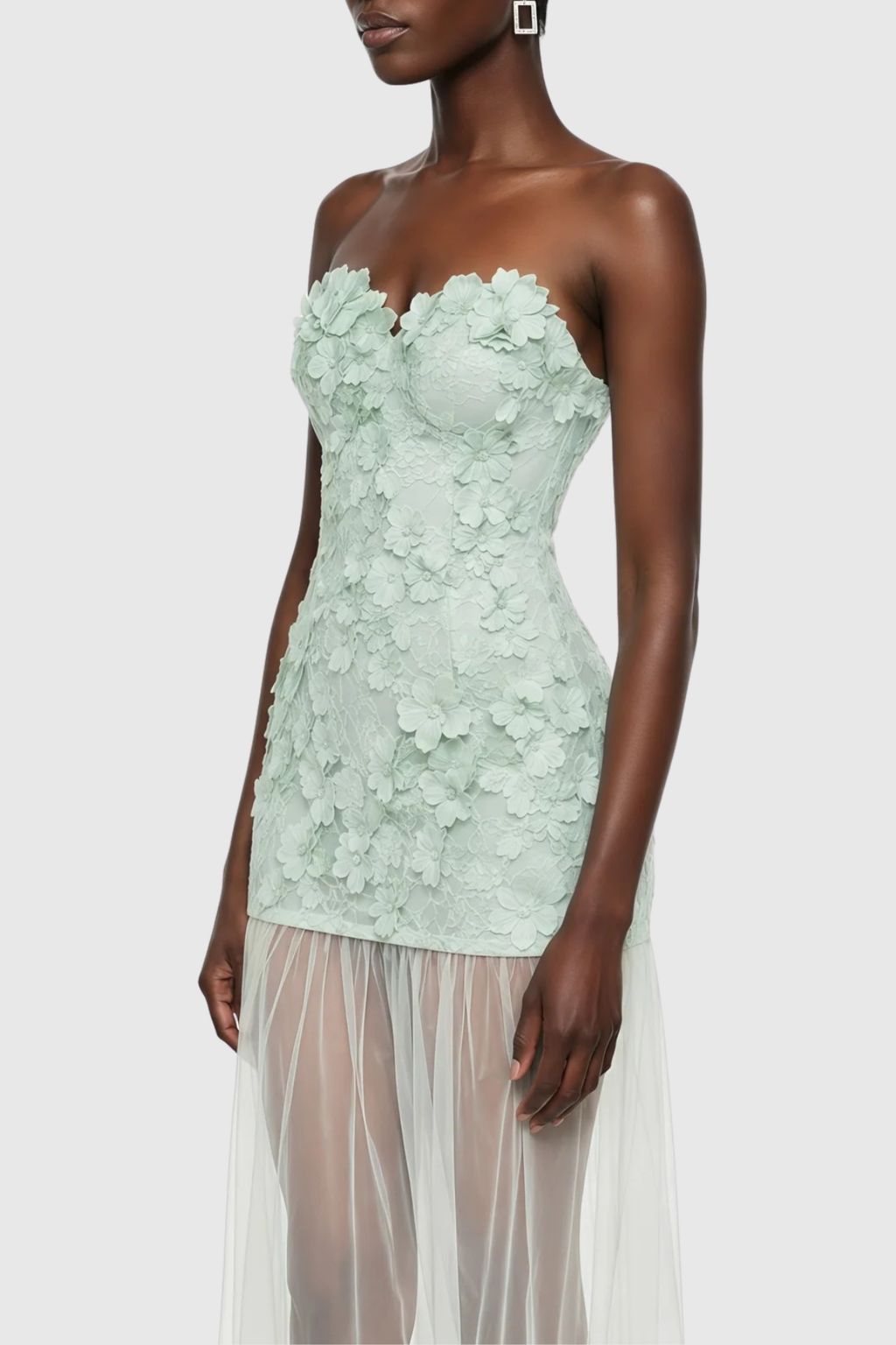 Flowering Girl Women Pansya Floral Embroidery Strapless Maxi Dress - Mint