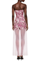 Flowering Girl Women Pansya Floral Embroidery Strapless Maxi Dress - Pink