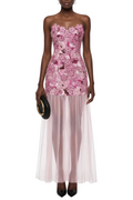Flowering Girl Women Pansya Floral Embroidery Strapless Maxi Dress - Pink