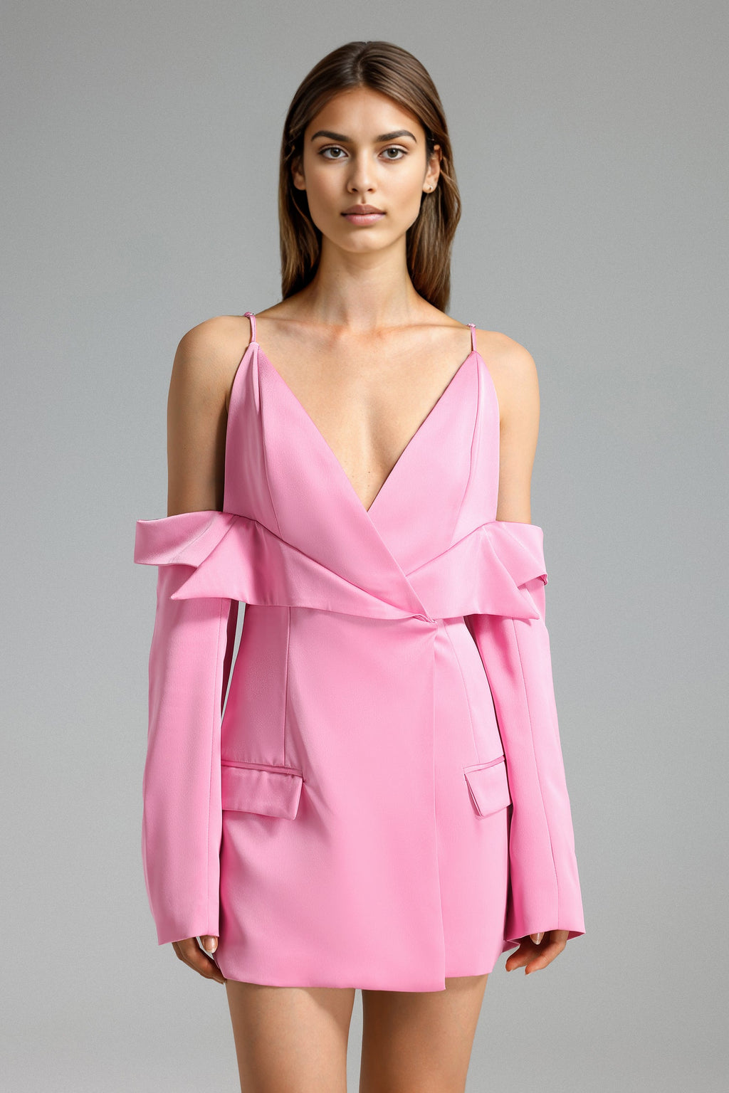 Flowering Girl Women Paulina Satin Off Shoulder Mini Blazer Dress