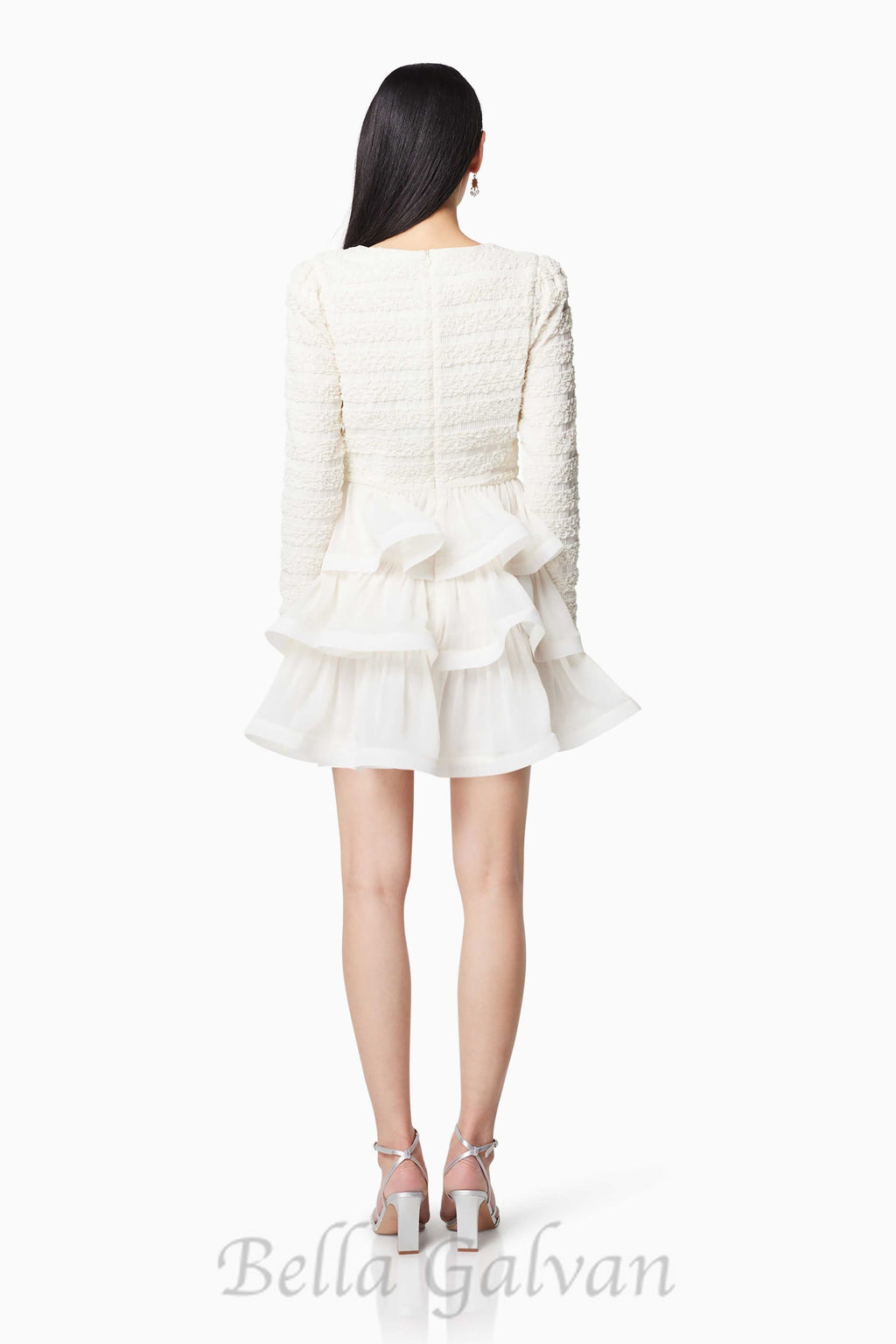 Flowering Girl Women Ruffle trim Long Sleeved Mini Dress in white