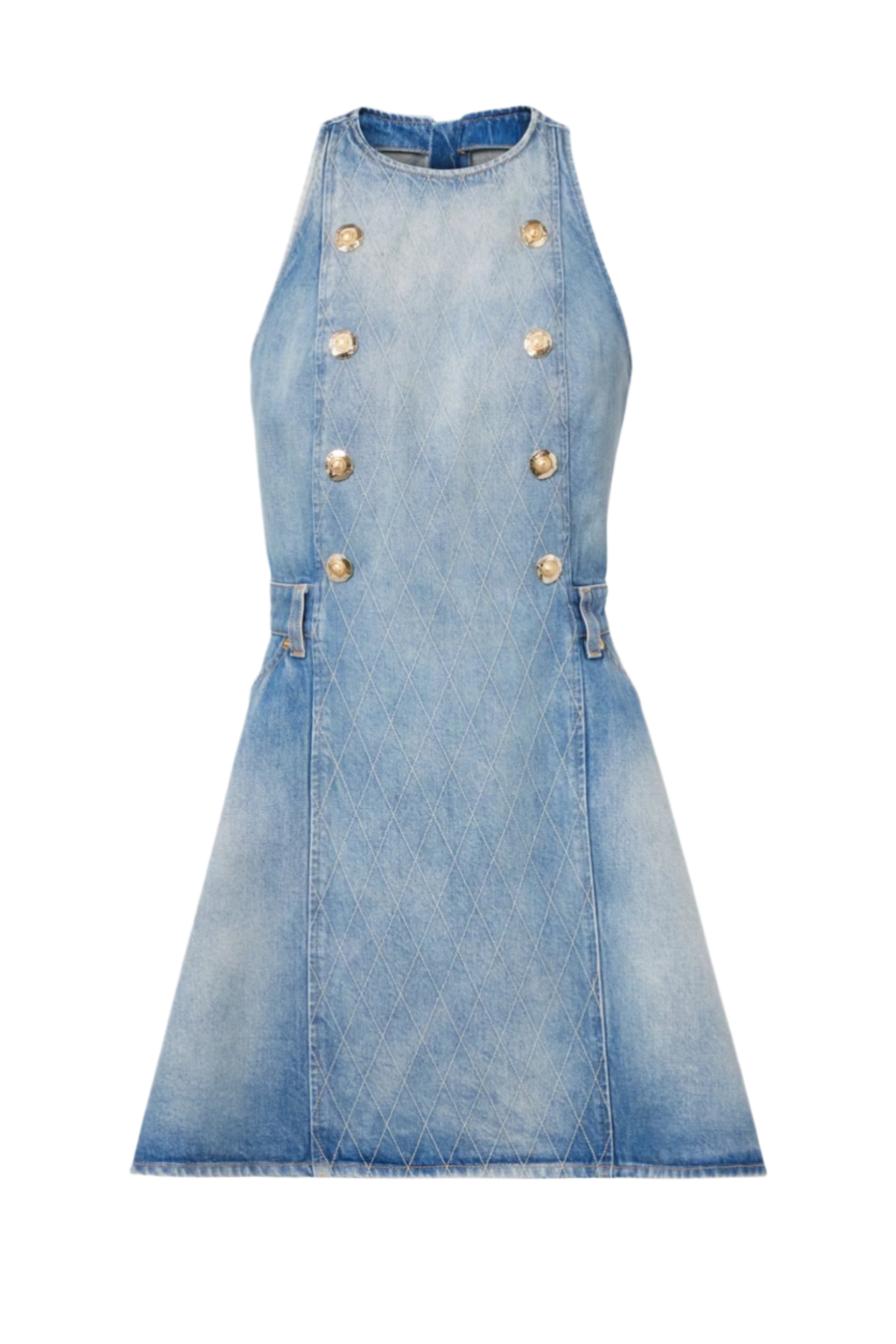 Denim Sleeveless Flared Mini Dress