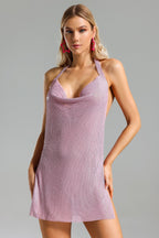 Flowering Girl Women Peoph Metal Halter Mini Dress