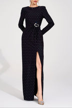 Flowering Girl Women roxanne Black Diamond high slit Maxi Dress