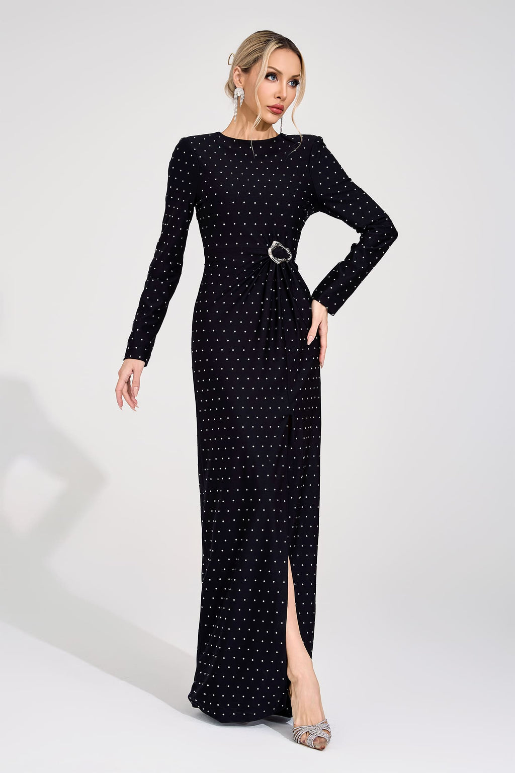 Flowering Girl Women roxanne Black Diamond high slit Maxi Dress
