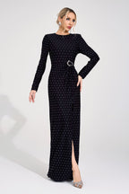 Flowering Girl Women roxanne Black Diamond high slit Maxi Dress