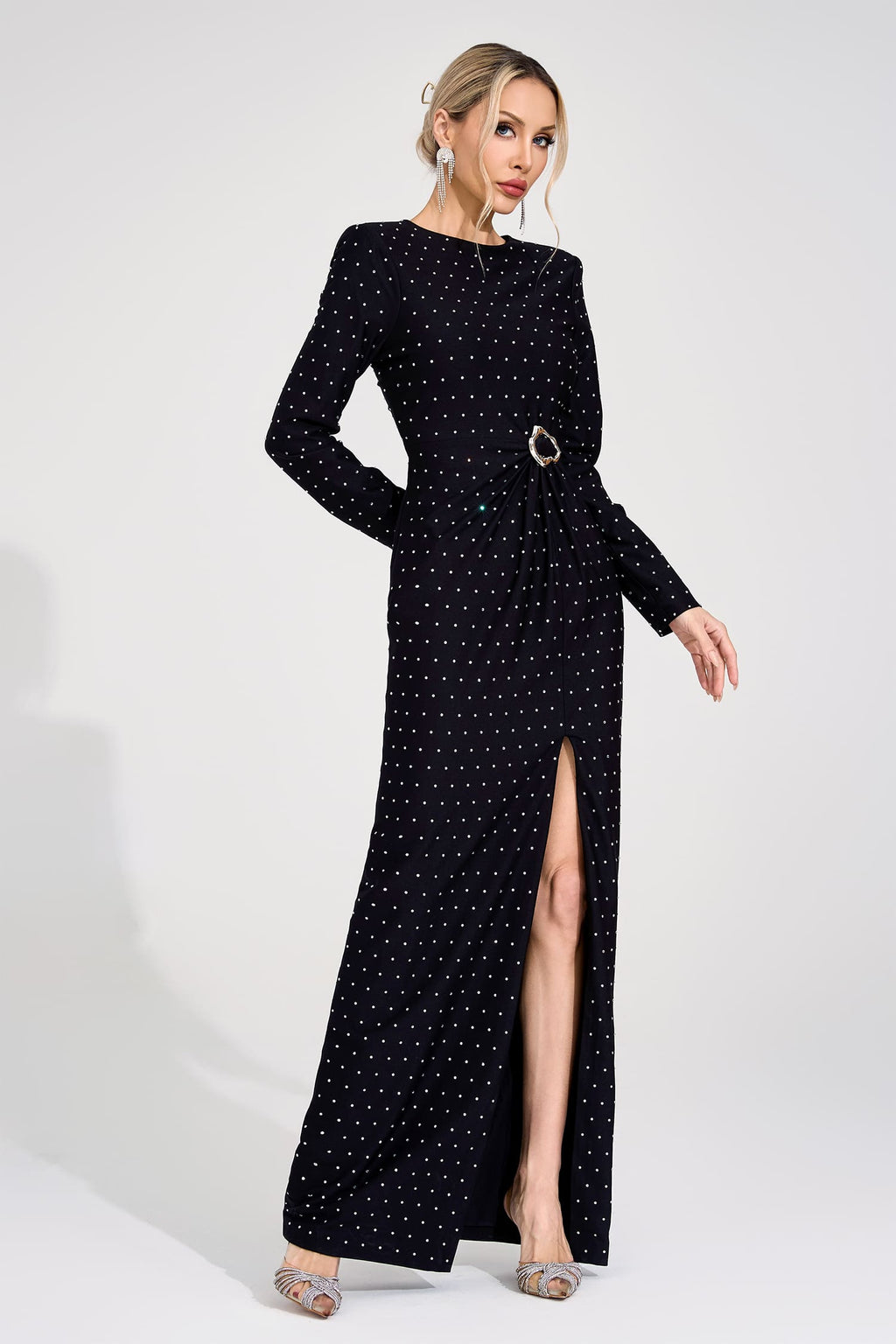 Flowering Girl Women roxanne Black Diamond high slit Maxi Dress