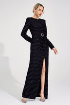 Flowering Girl Women roxanne Black Diamond high slit Maxi Dress