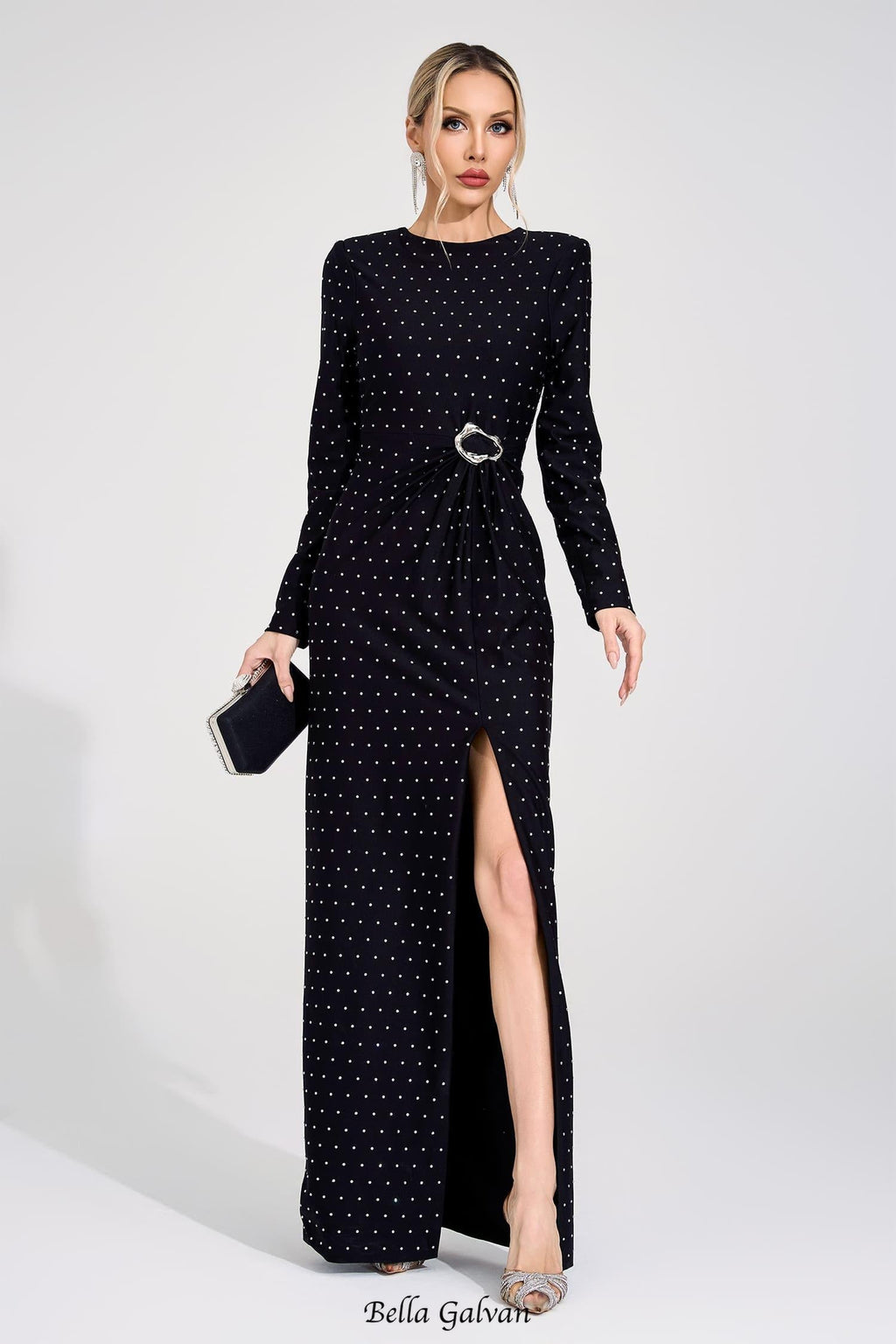 Flowering Girl Women roxanne Black Diamond high slit Maxi Dress