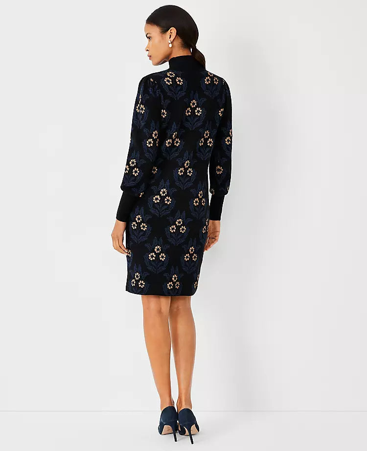 Flowering Girl Women Petite Floral Mock Neck Sweater Dress