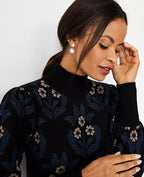 Flowering Girl Women Petite Floral Mock Neck Sweater Dress
