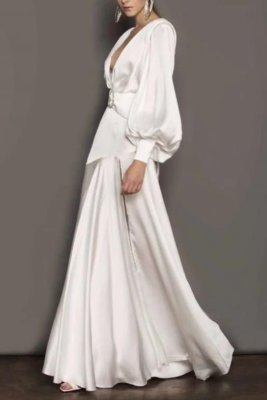 Flowering Girl Women Phoebe V-Neck Belted Slit Maxi Dress