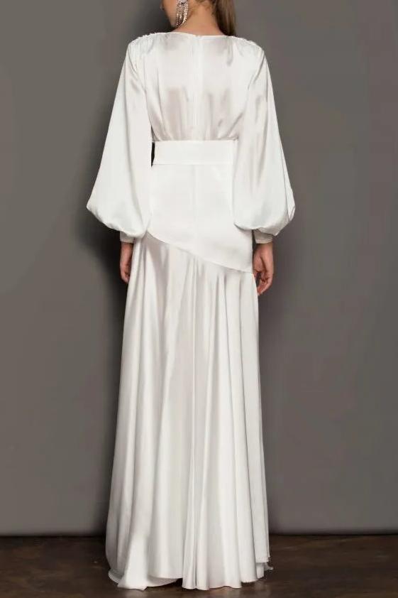 Flowering Girl Women Phoebe V-Neck Belted Slit Maxi Dress