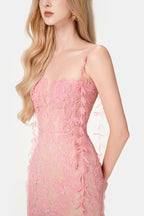 Flowering Girl Women PINK BEADED LACE PENCIL MIDI DRESS