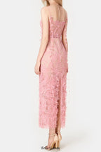 Flowering Girl Women PINK BEADED LACE PENCIL MIDI DRESS