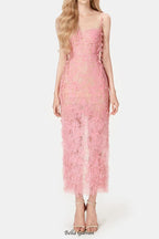 Flowering Girl Women PINK BEADED LACE PENCIL MIDI DRESS