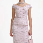Flowering Girl Women Pink Boucle Pearl Midi Dress
