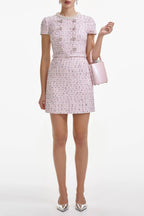 Flowering Girl Women Pink Boucle Pearl Mini Dress