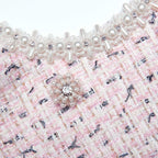 Flowering Girl Women Pink Boucle Pearl Mini Dress