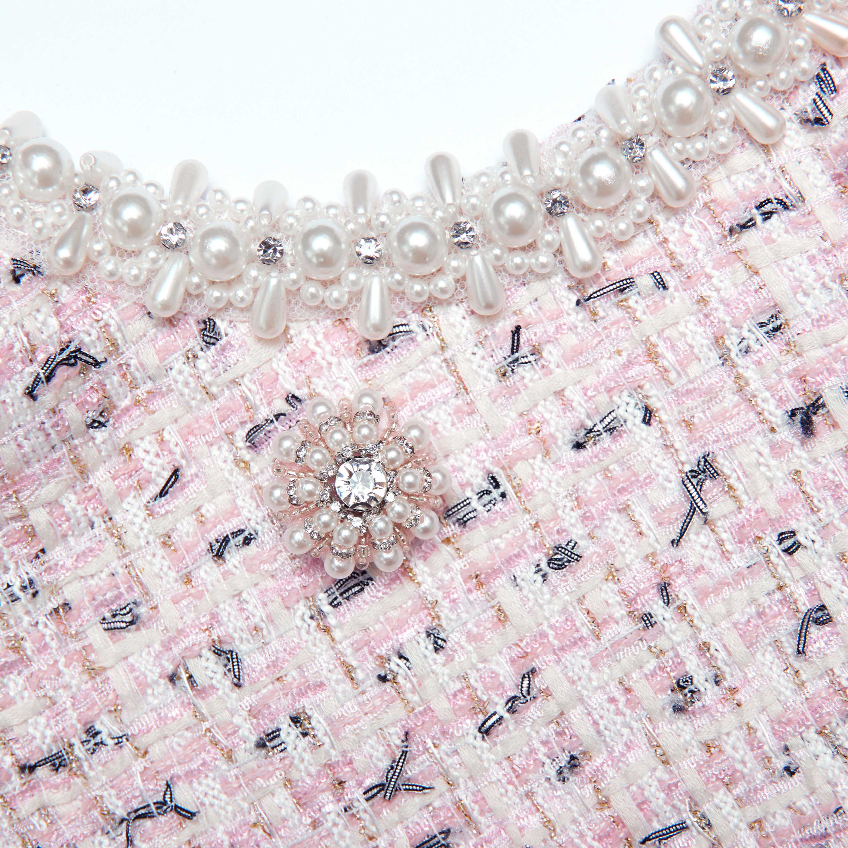 Flowering Girl Women Pink Boucle Pearl Mini Dress