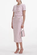 Flowering Girl Women Pink Boucle Pearl Midi Skirt