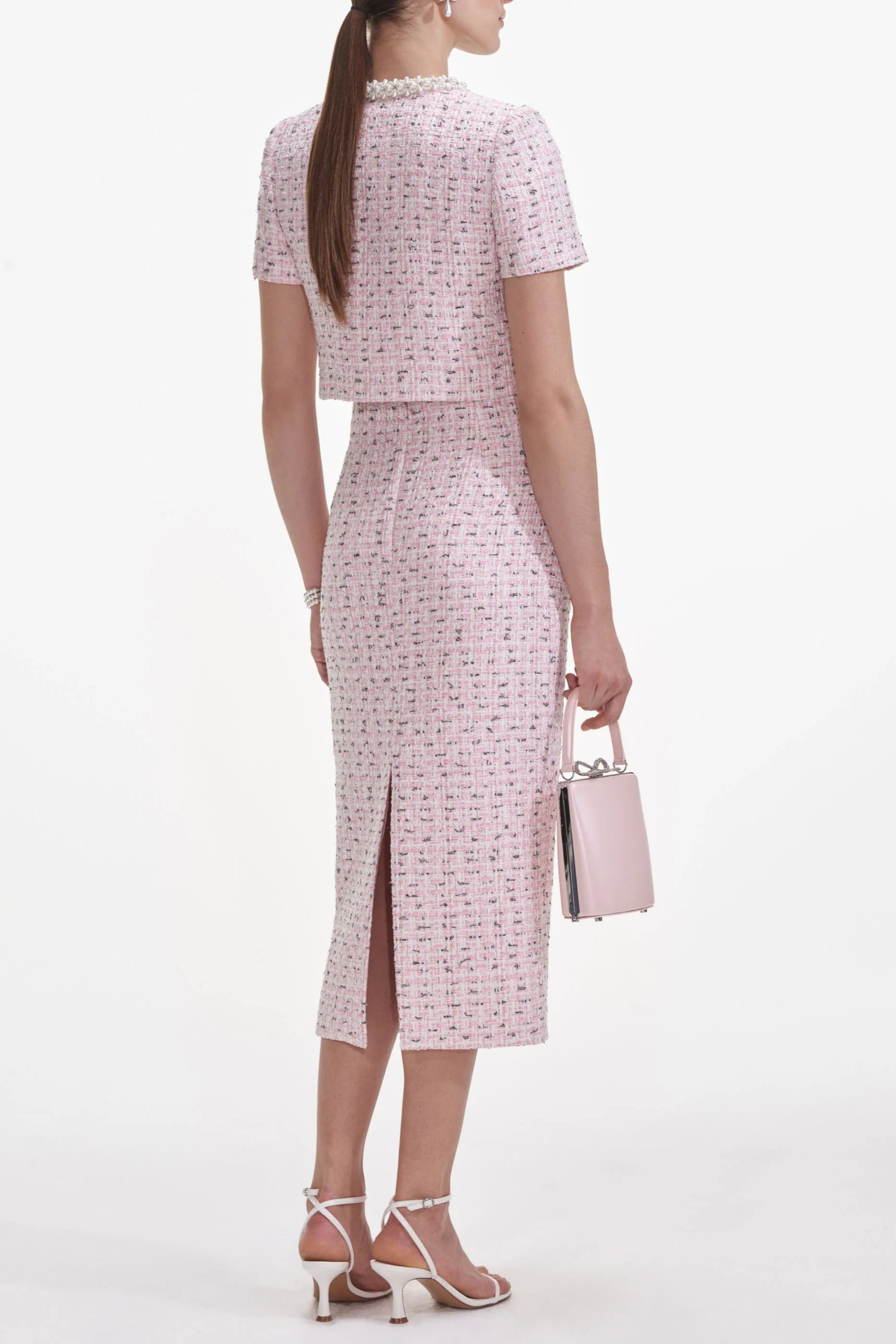 Flowering Girl Women Pink Boucle Pearl Midi Skirt