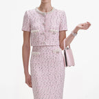 Flowering Girl Women Pink Boucle Pearl Top