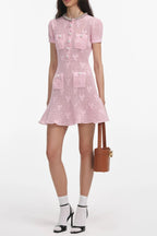 Pink Bow Crochet Crystal Trim Mini Dress