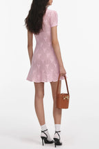 Pink Bow Crochet Crystal Trim Mini Dress