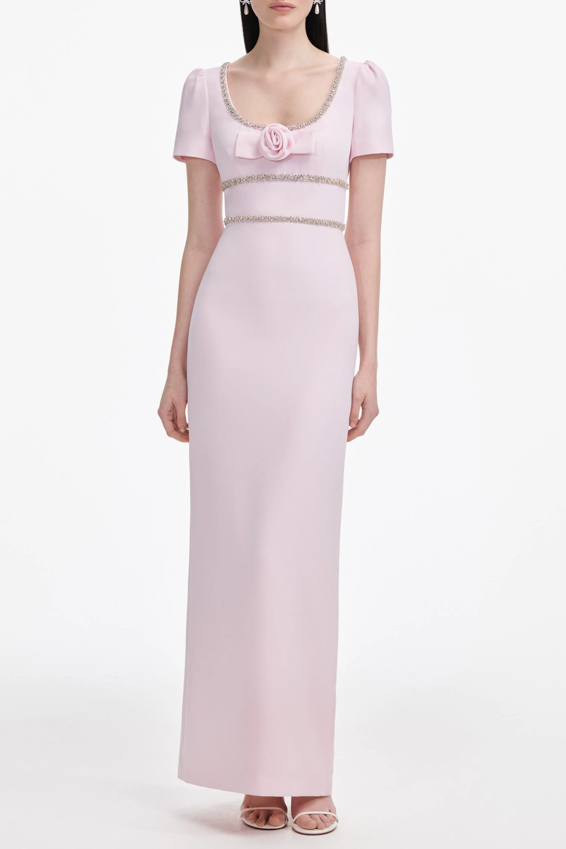 Flowering Girl Women Pink Crepe Crystal Trim Maxi Dress