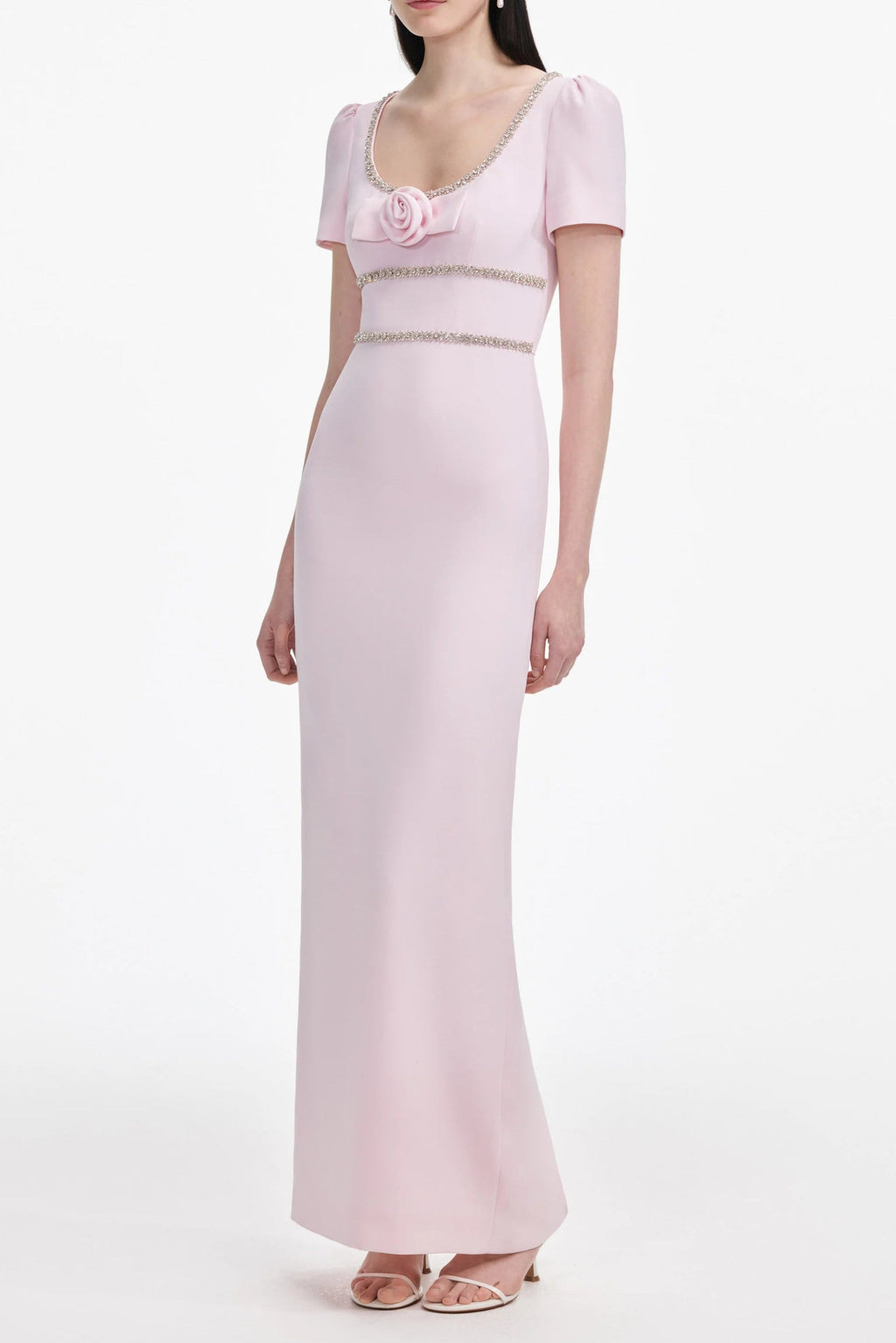 Flowering Girl Women Pink Crepe Crystal Trim Maxi Dress