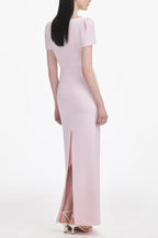 Flowering Girl Women Pink Crepe Crystal Trim Maxi Dress