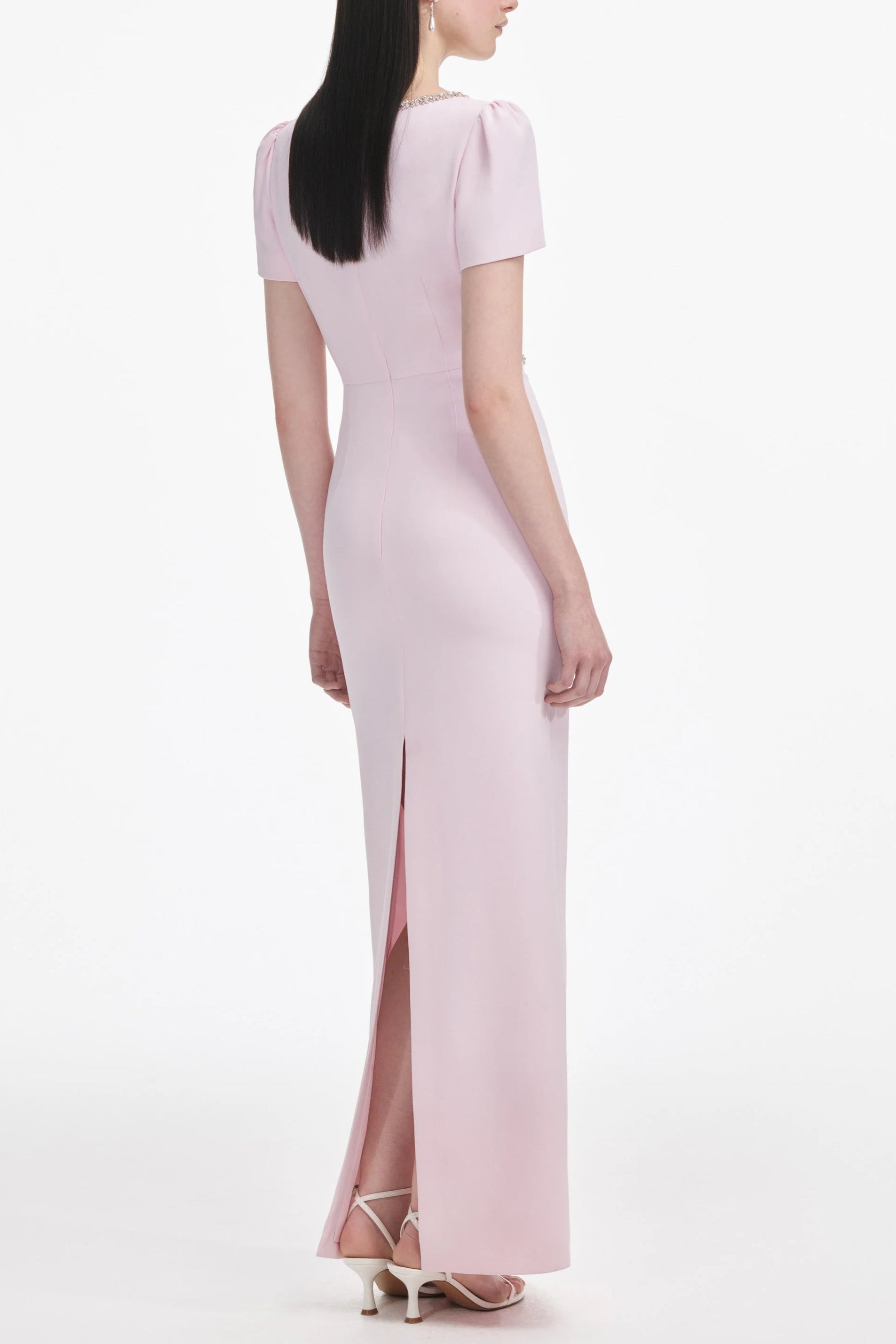 Flowering Girl Women Pink Crepe Crystal Trim Maxi Dress