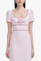 Flowering Girl Women Pink Crepe Crystal Trim Maxi Dress