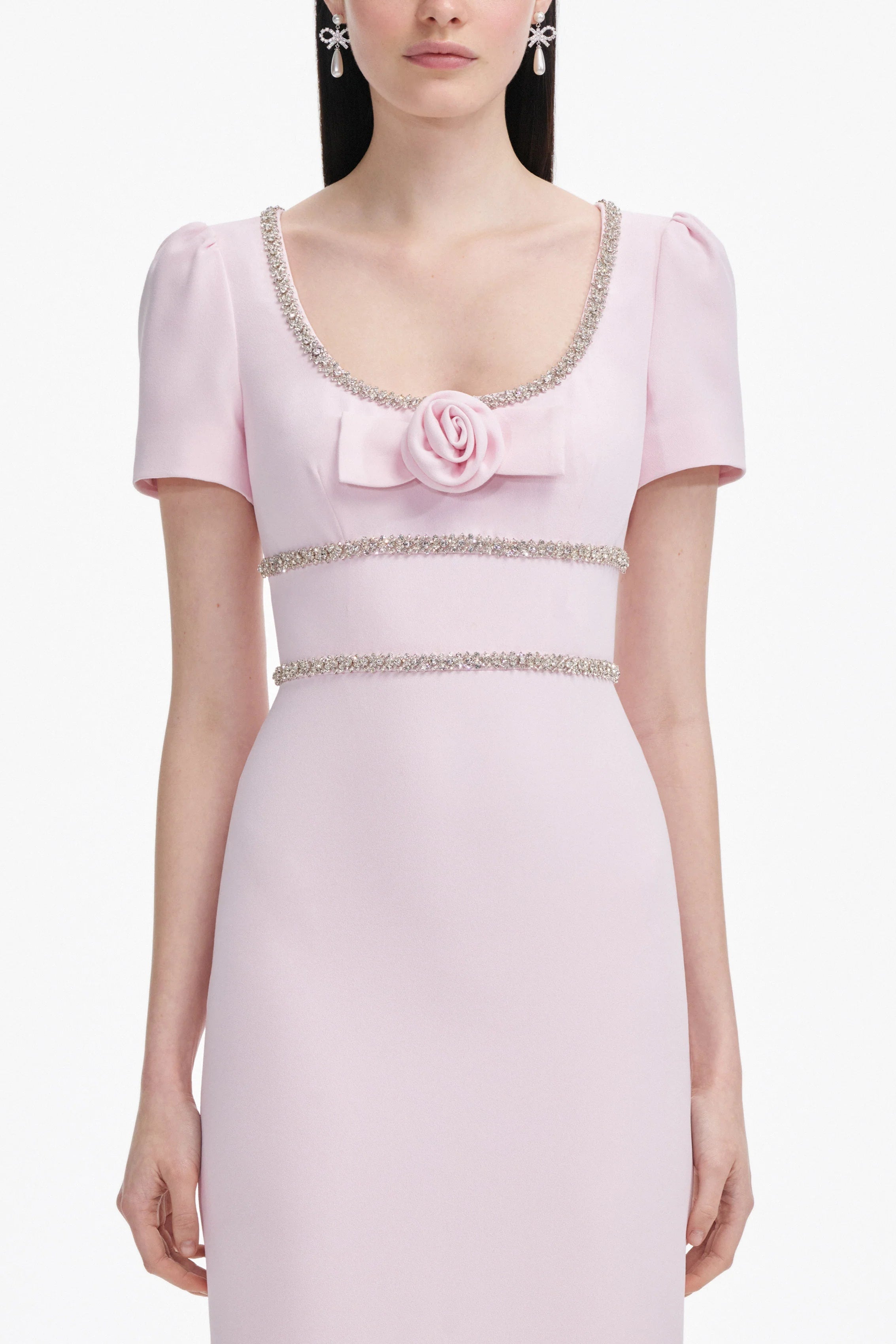 Flowering Girl Women Pink Crepe Crystal Trim Maxi Dress