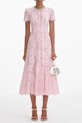 Flowering Girl Women Pink Lace Embellished Midi Dress