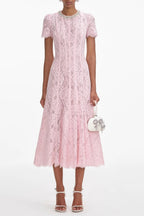 Flowering Girl Women Pink Lace Embellished Midi Dress