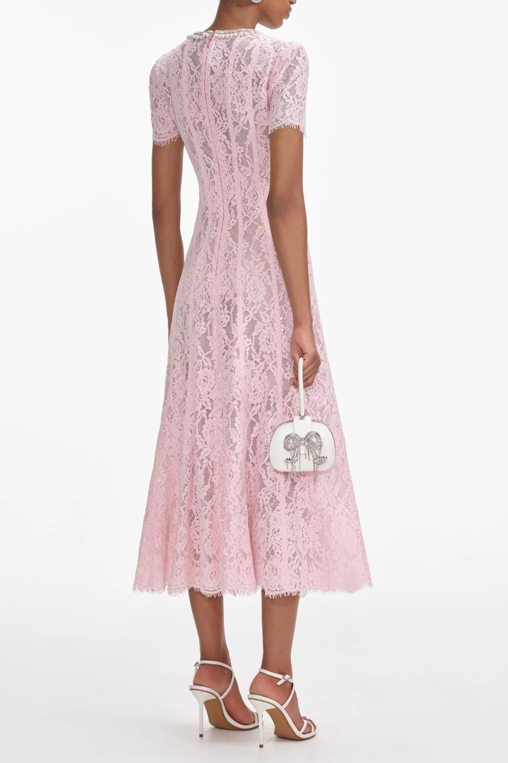 Flowering Girl Women Pink Lace Embellished Midi Dress