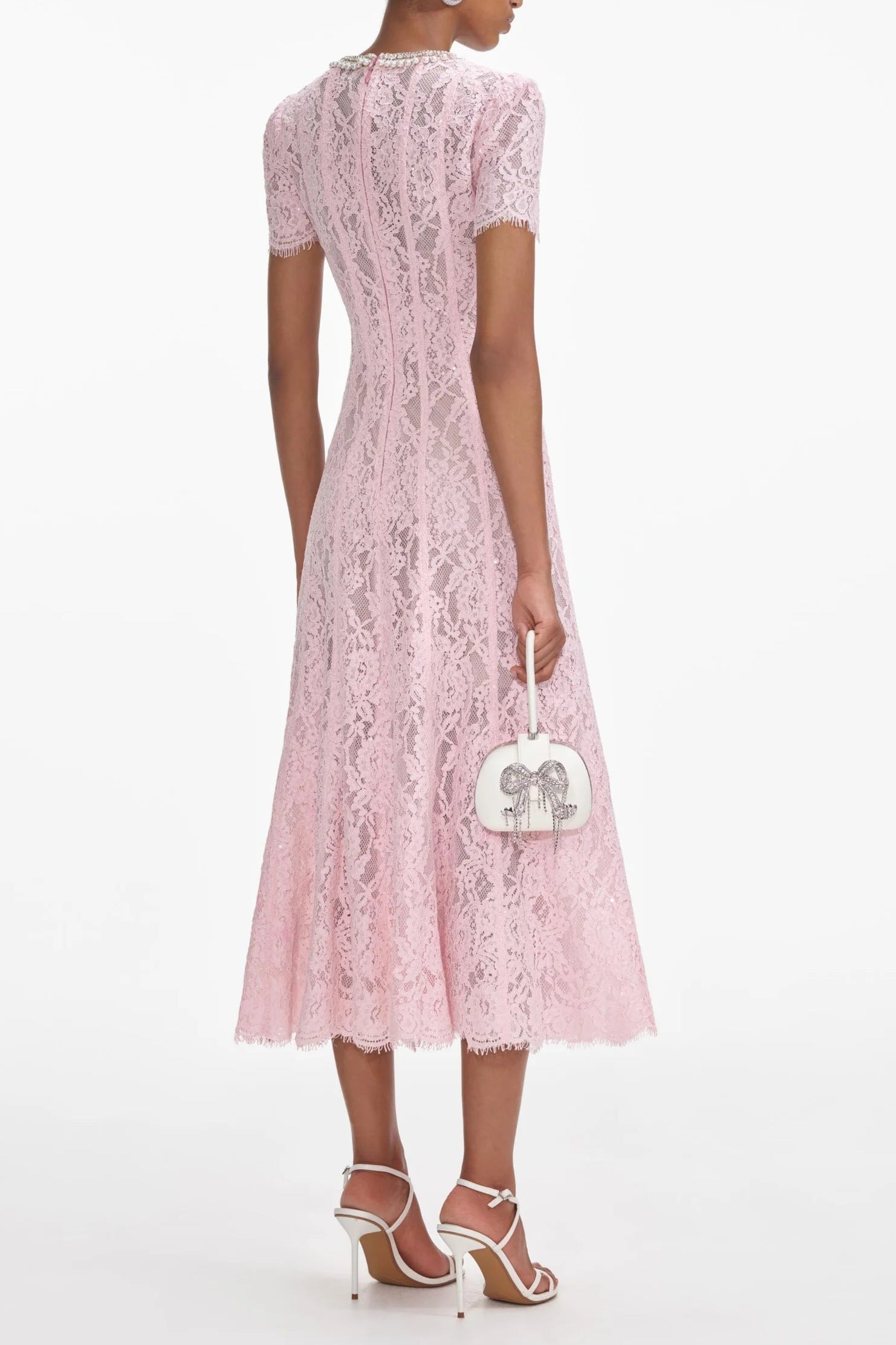 Flowering Girl Women Pink Lace Embellished Midi Dress