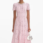 Flowering Girl Women Pink Lace Embellished Midi Dress