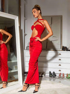 Flowering Girl Women Pomeline Rose Bodycon Maxi Dress In Red