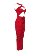 Flowering Girl Women Pomeline Rose Bodycon Maxi Dress In Red