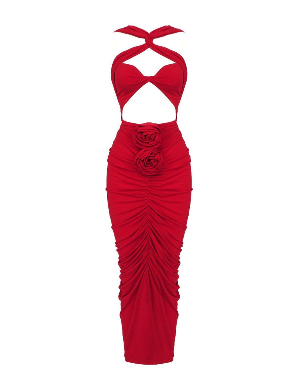 Flowering Girl Women Pomeline Rose Bodycon Maxi Dress In Red